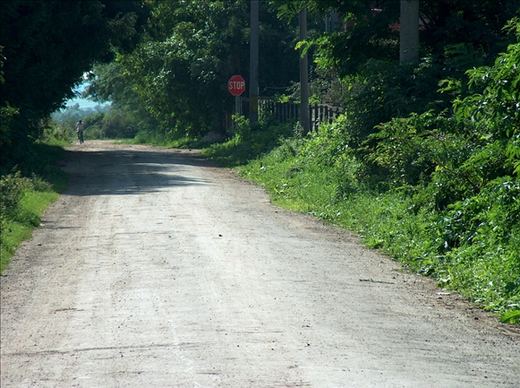A country road leading to the cemetery gate